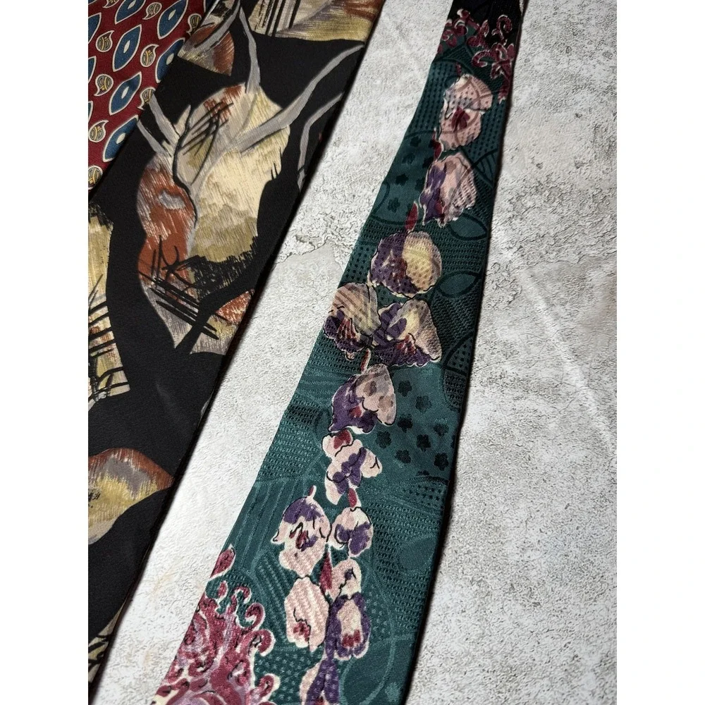 Pierre Balmain Tie Mens OS Multicolor Silk Floral Jacquard Designer Lot of 3 Set